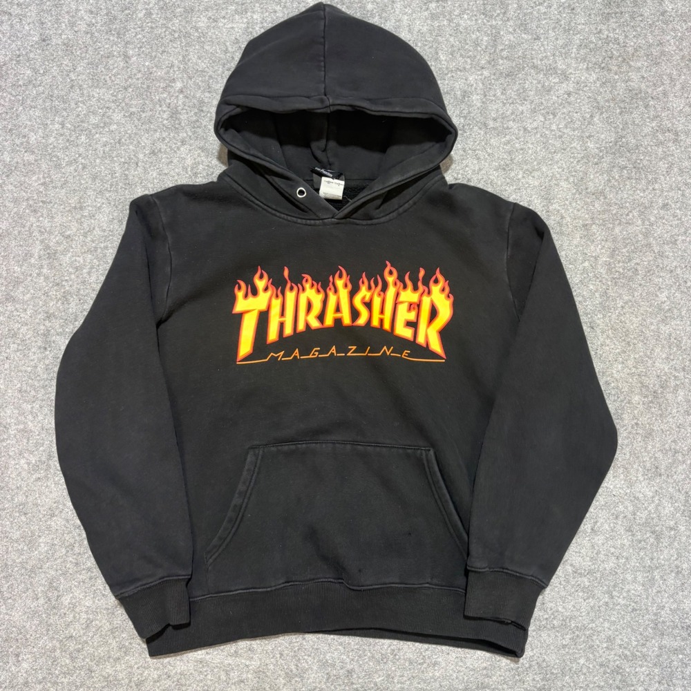 Thrasher Magazine Flame Logo Hoodie Black Mens Medium Skate Sweatshirt